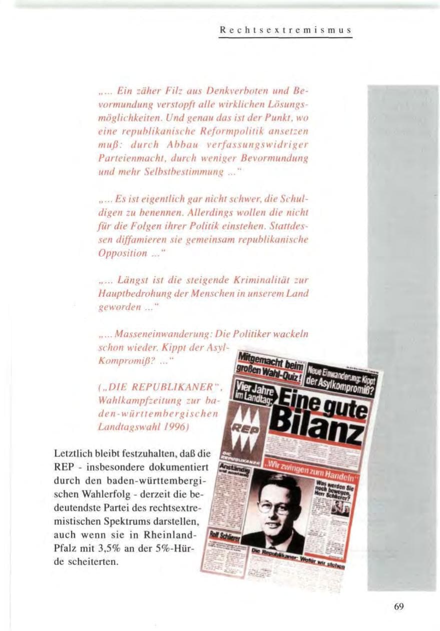 Seite 69 des Verfassungsschutzbericht 1996 Baden-Württemberg