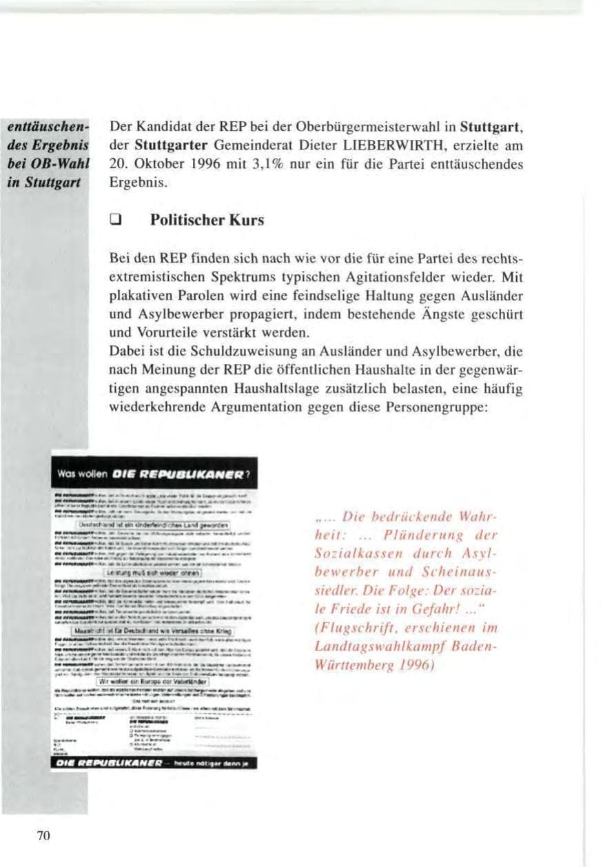 Seite 70 des Verfassungsschutzbericht 1996 Baden-Württemberg