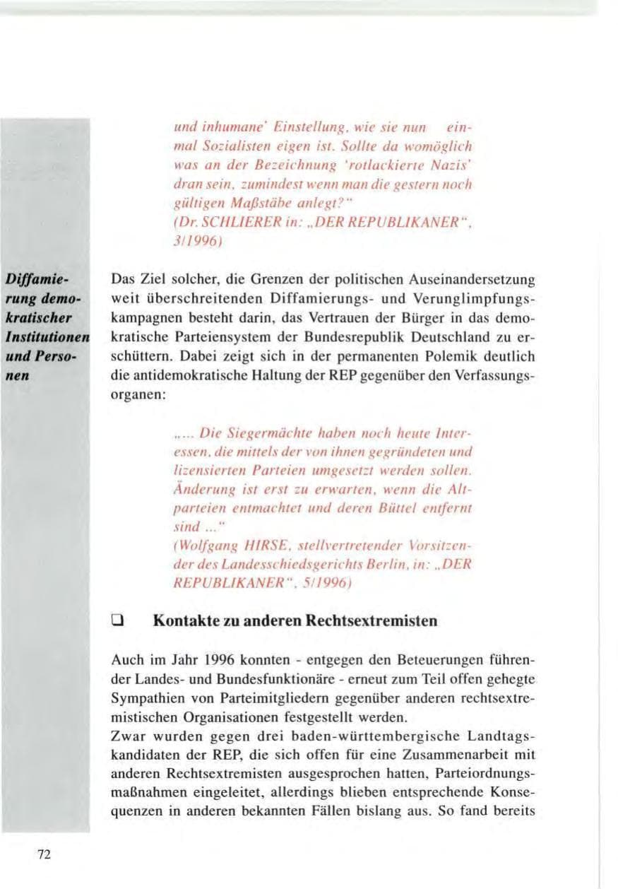 Seite 72 des Verfassungsschutzbericht 1996 Baden-Württemberg