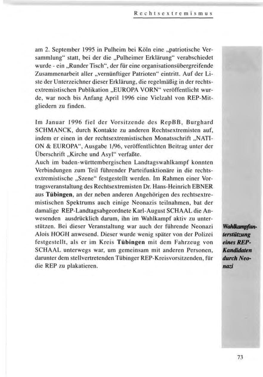 Seite 73 des Verfassungsschutzbericht 1996 Baden-Württemberg