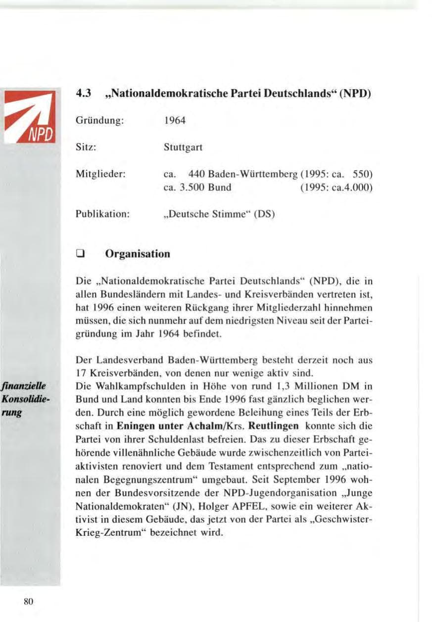 Seite 80 des Verfassungsschutzbericht 1996 Baden-Württemberg