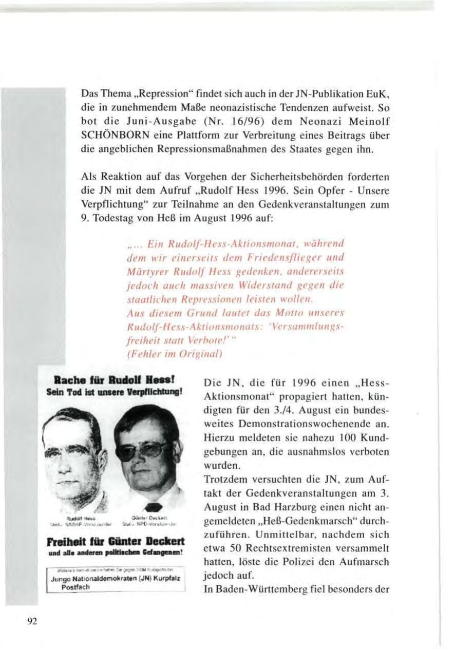 Seite 92 des Verfassungsschutzbericht 1996 Baden-Württemberg