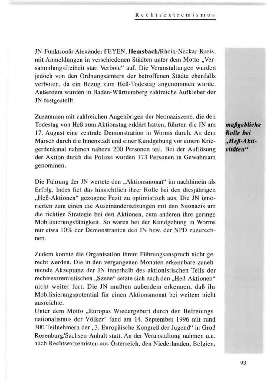 Seite 93 des Verfassungsschutzbericht 1996 Baden-Württemberg