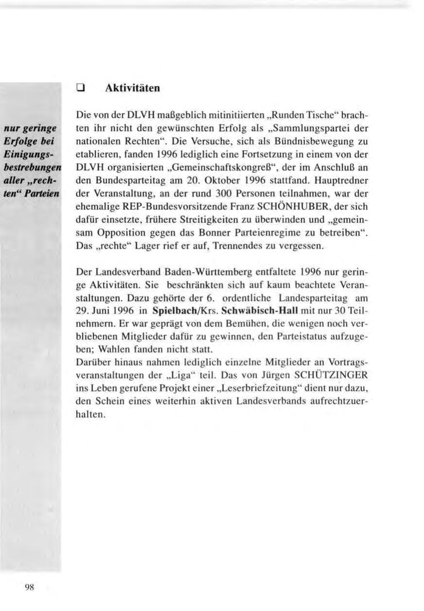 Seite 98 des Verfassungsschutzbericht 1996 Baden-Württemberg