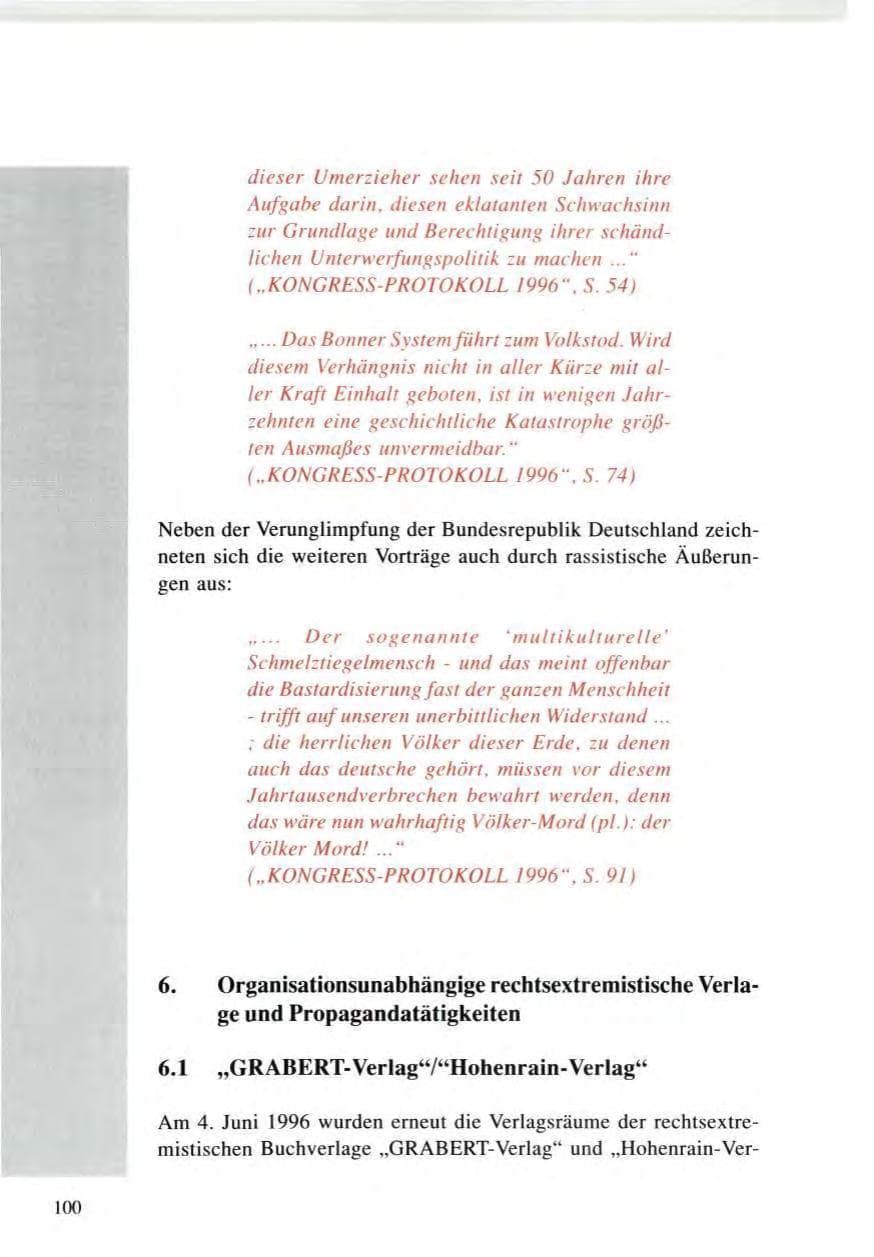 Seite 100 des Verfassungsschutzbericht 1996 Baden-Württemberg