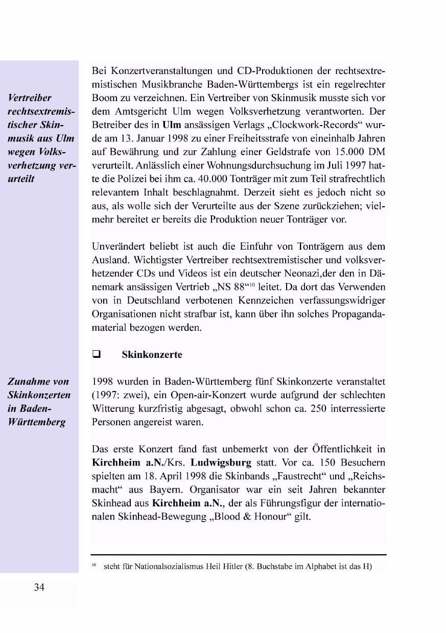 Seite 17 des Verfassungsschutzbericht 1998 Baden-Württemberg