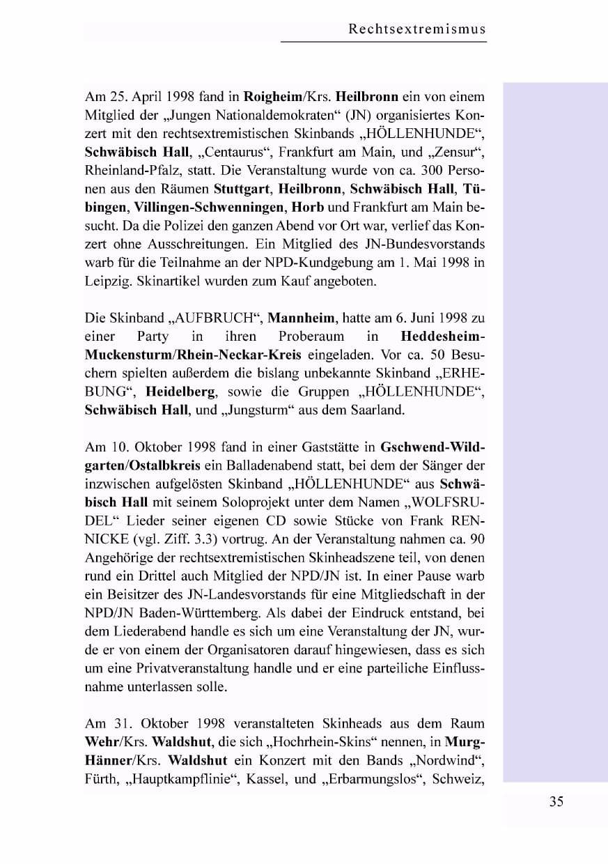 Seite 18 des Verfassungsschutzbericht 1998 Baden-Württemberg