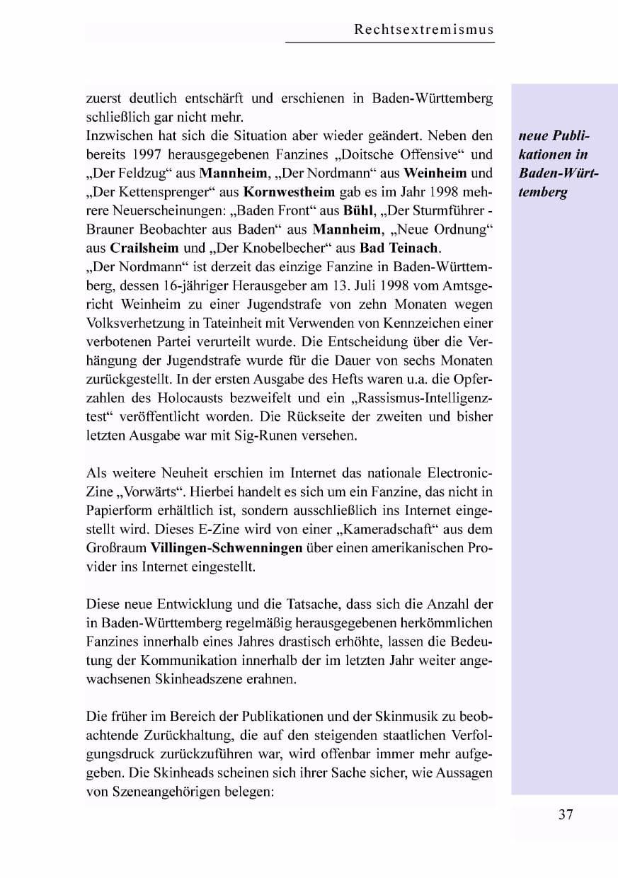 Seite 20 des Verfassungsschutzbericht 1998 Baden-Württemberg