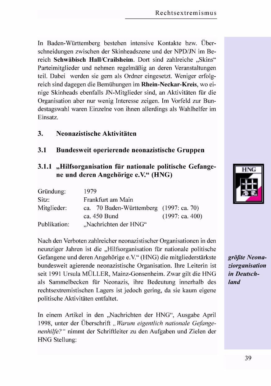 Seite 22 des Verfassungsschutzbericht 1998 Baden-Württemberg
