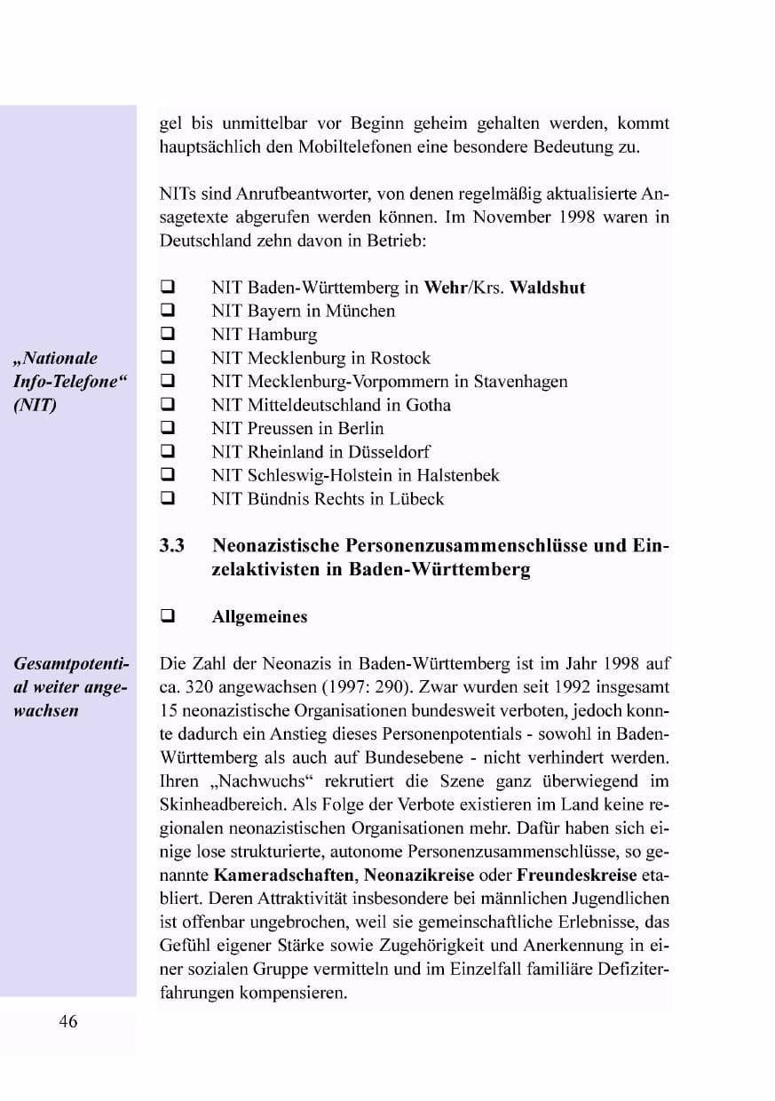 Seite 29 des Verfassungsschutzbericht 1998 Baden-Württemberg