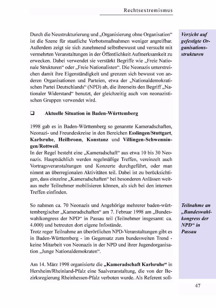 Seite 30 des Verfassungsschutzbericht 1998 Baden-Württemberg
