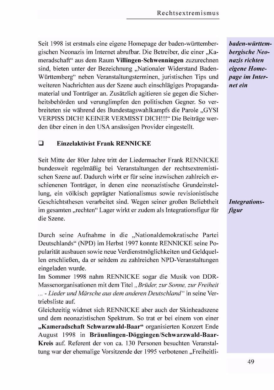 Seite 32 des Verfassungsschutzbericht 1998 Baden-Württemberg