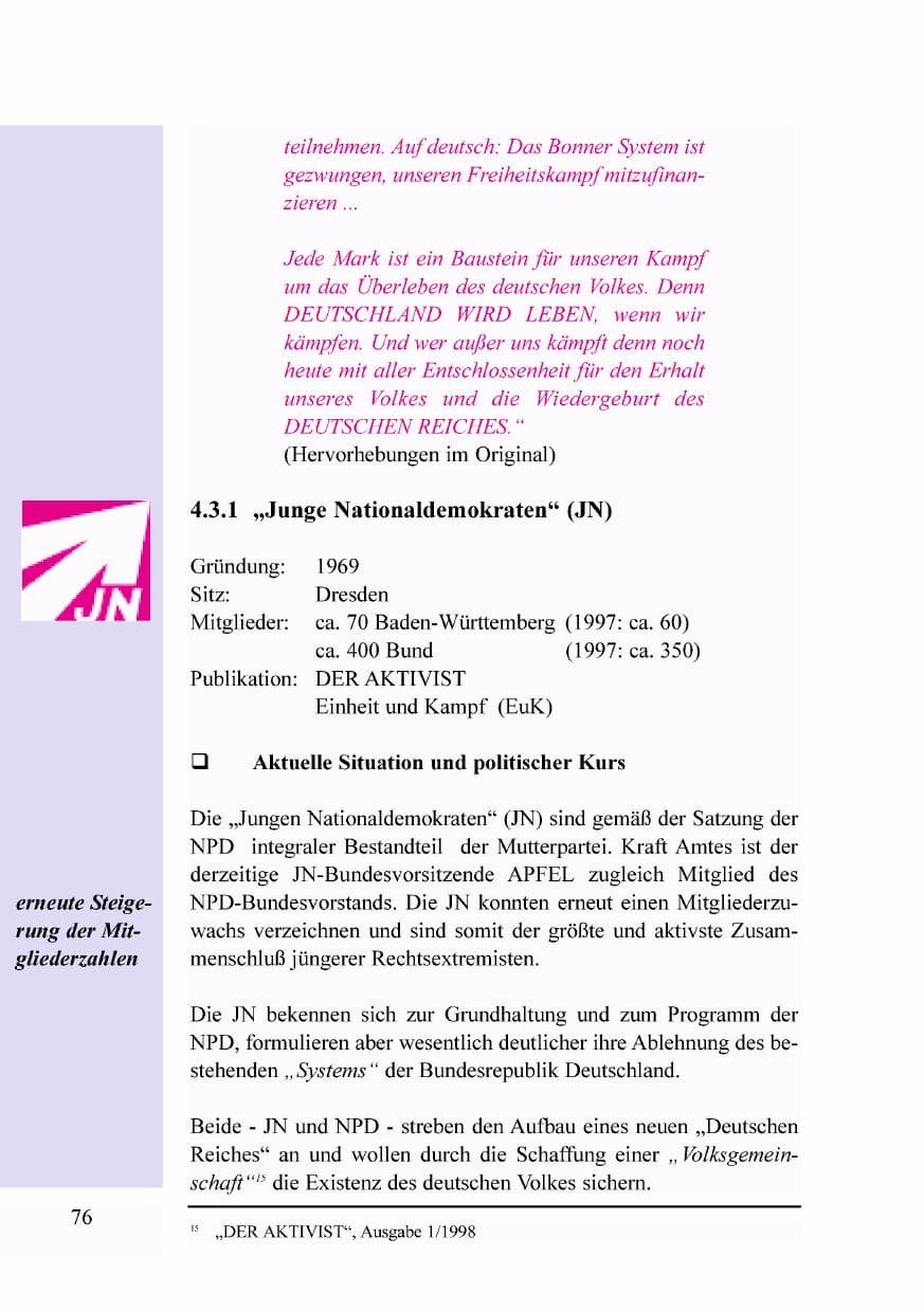 Seite 59 des Verfassungsschutzbericht 1998 Baden-Württemberg