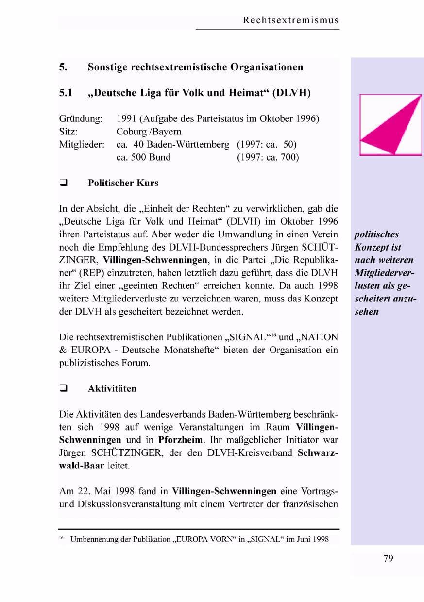 Seite 62 des Verfassungsschutzbericht 1998 Baden-Württemberg