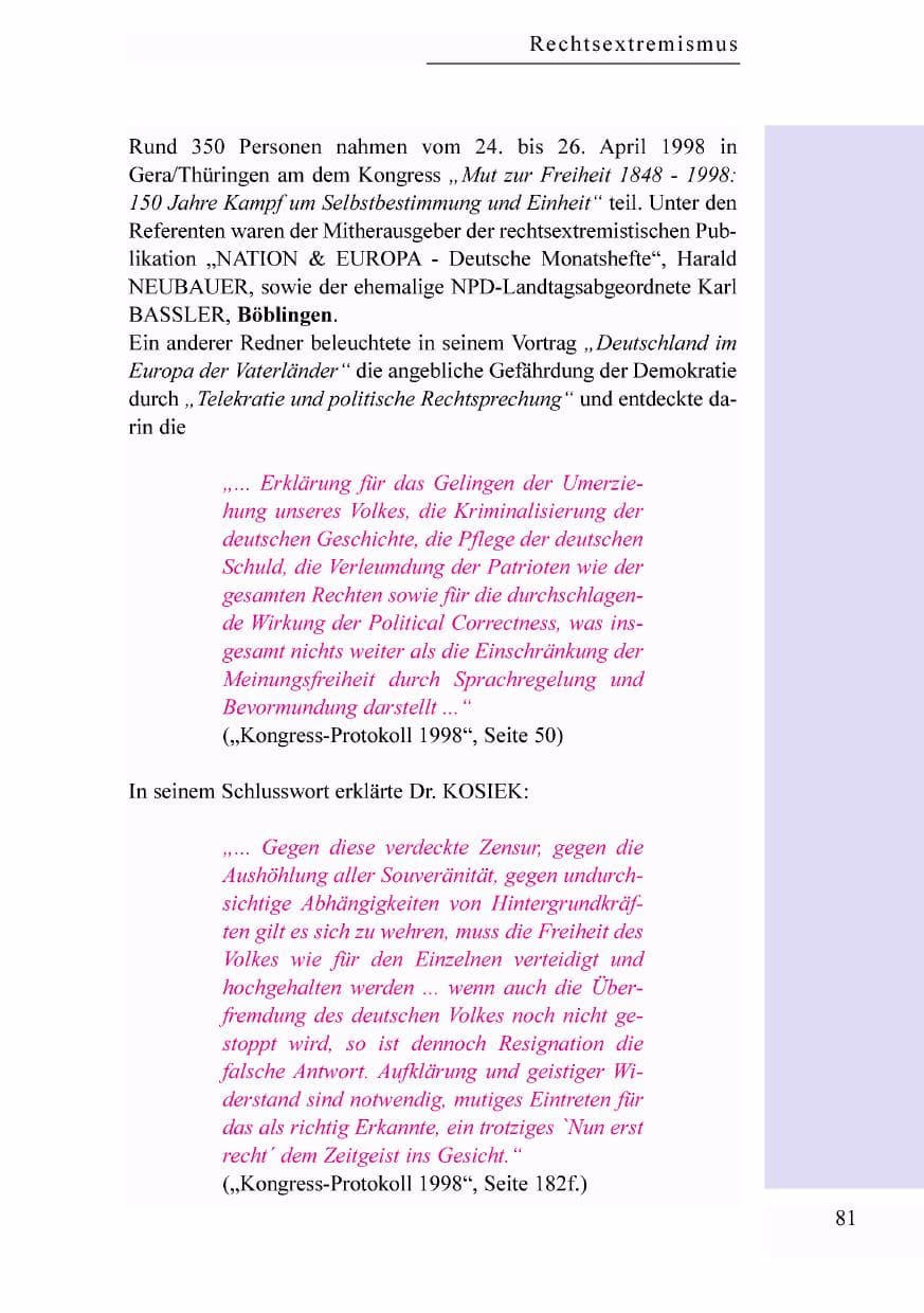 Seite 64 des Verfassungsschutzbericht 1998 Baden-Württemberg