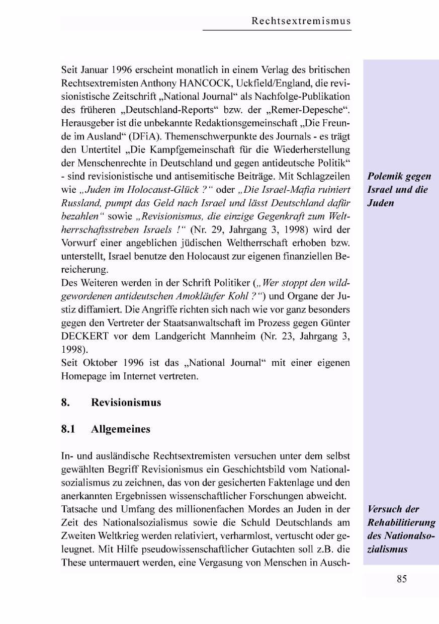 Seite 68 des Verfassungsschutzbericht 1998 Baden-Württemberg