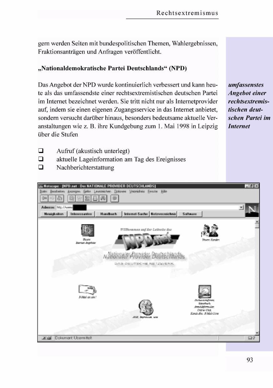 Seite 76 des Verfassungsschutzbericht 1998 Baden-Württemberg