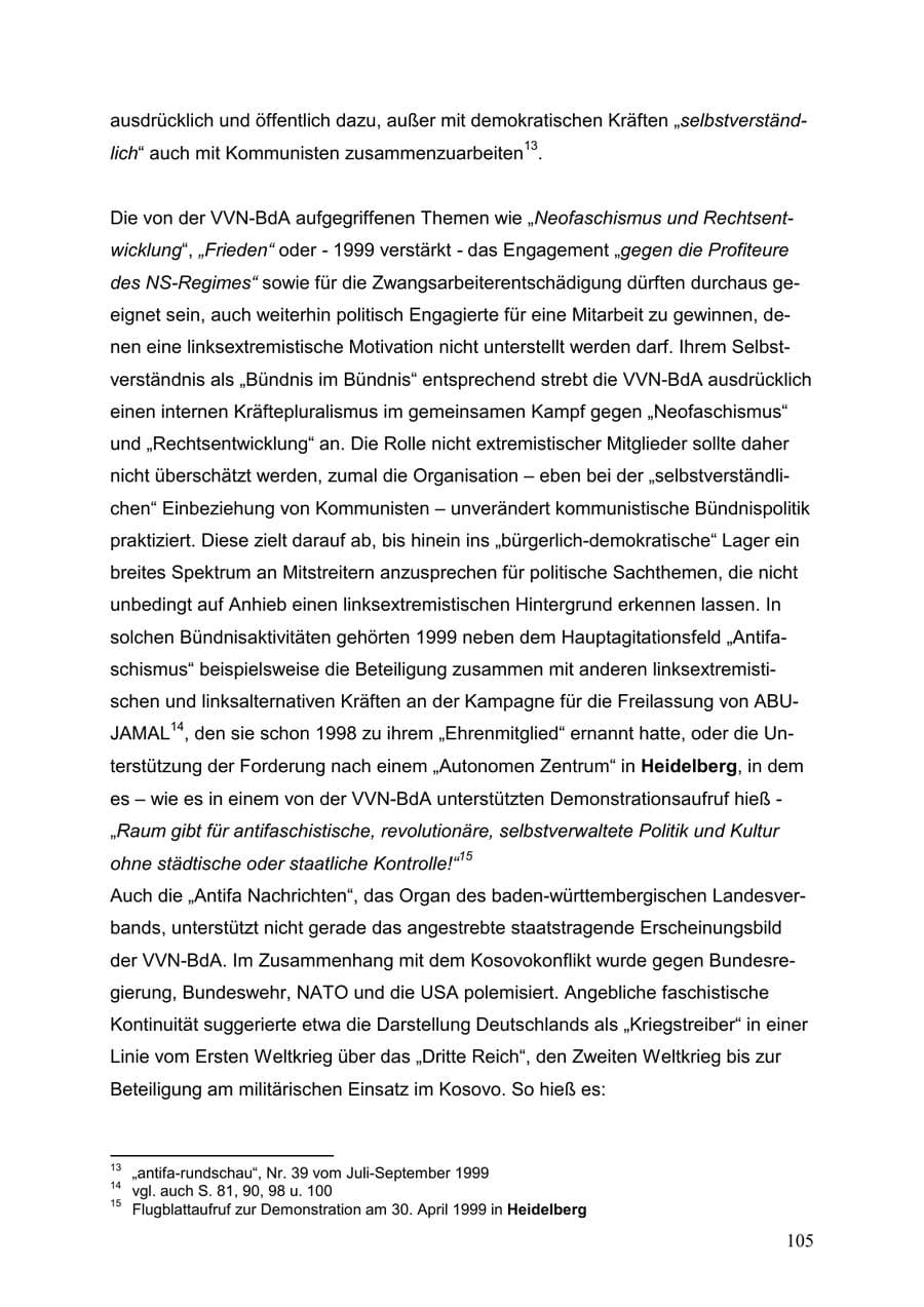 Seite 105 des Verfassungsschutzbericht 1999 Baden-Württemberg