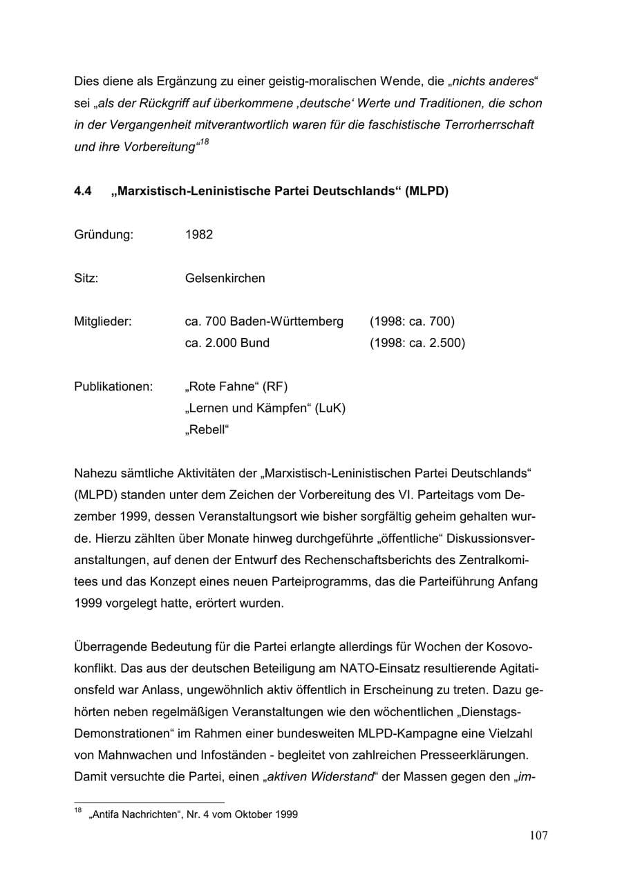 Seite 107 des Verfassungsschutzbericht 1999 Baden-Württemberg