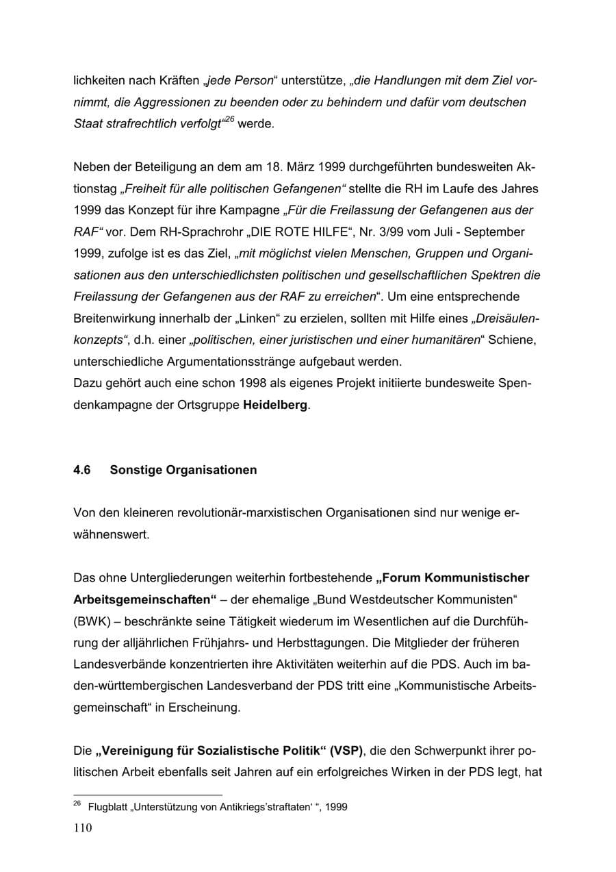 Seite 110 des Verfassungsschutzbericht 1999 Baden-Württemberg