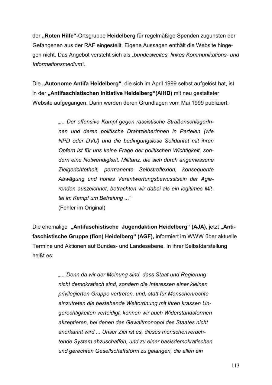 Seite 113 des Verfassungsschutzbericht 1999 Baden-Württemberg
