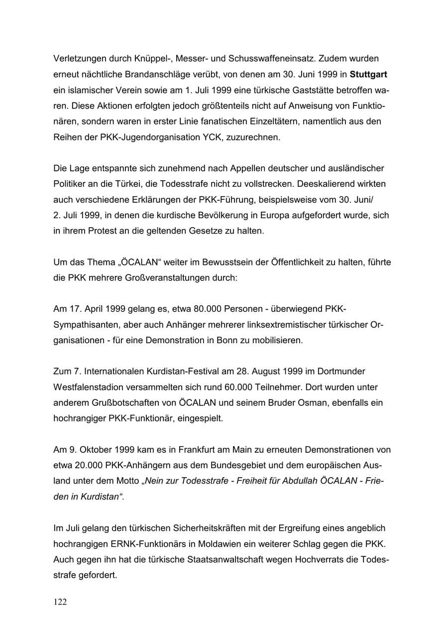 Seite 122 des Verfassungsschutzbericht 1999 Baden-Württemberg