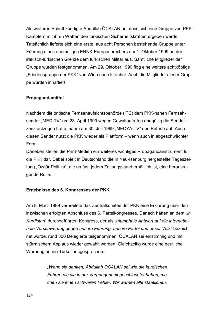 Seite 124 des Verfassungsschutzbericht 1999 Baden-Württemberg