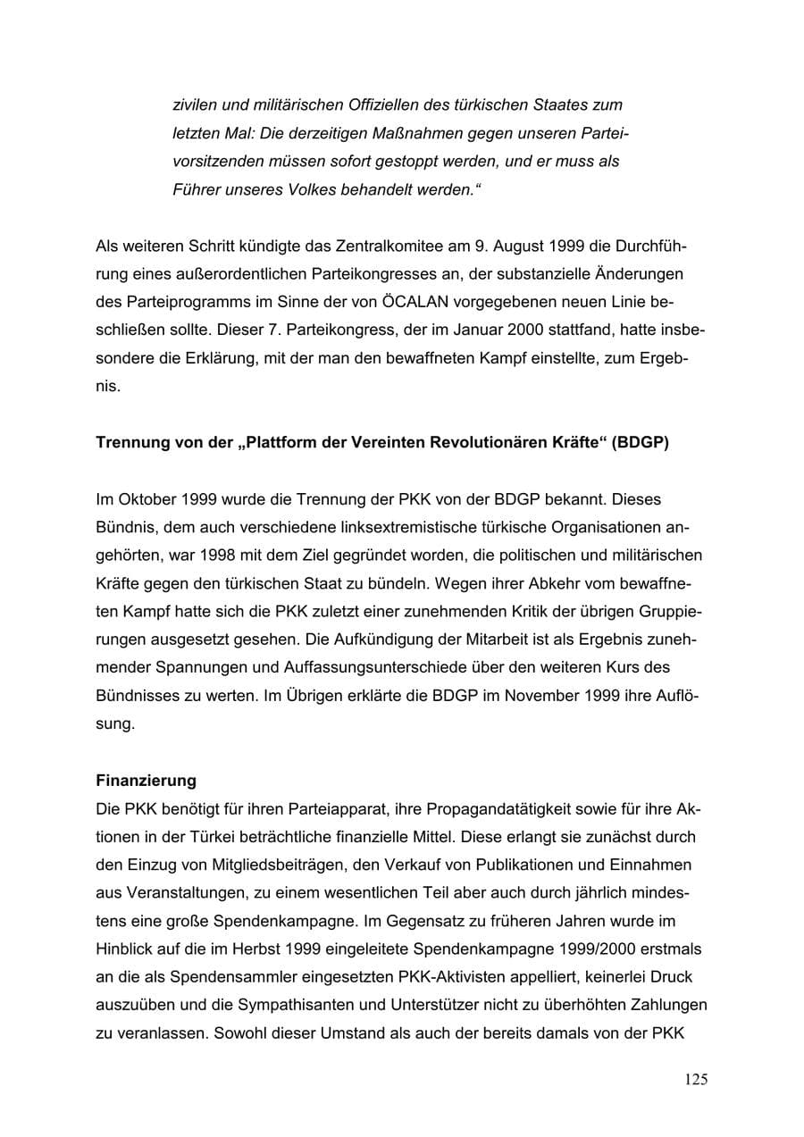 Seite 125 des Verfassungsschutzbericht 1999 Baden-Württemberg