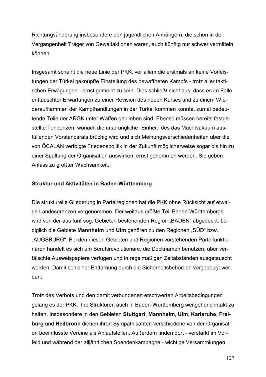 Seite 127 des Verfassungsschutzbericht 1999 Baden-Württemberg