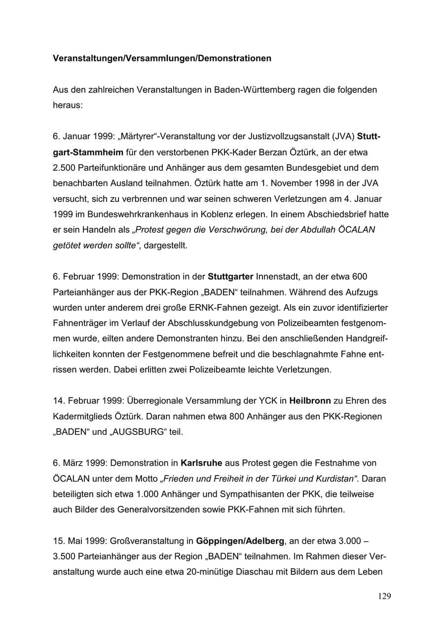 Seite 129 des Verfassungsschutzbericht 1999 Baden-Württemberg