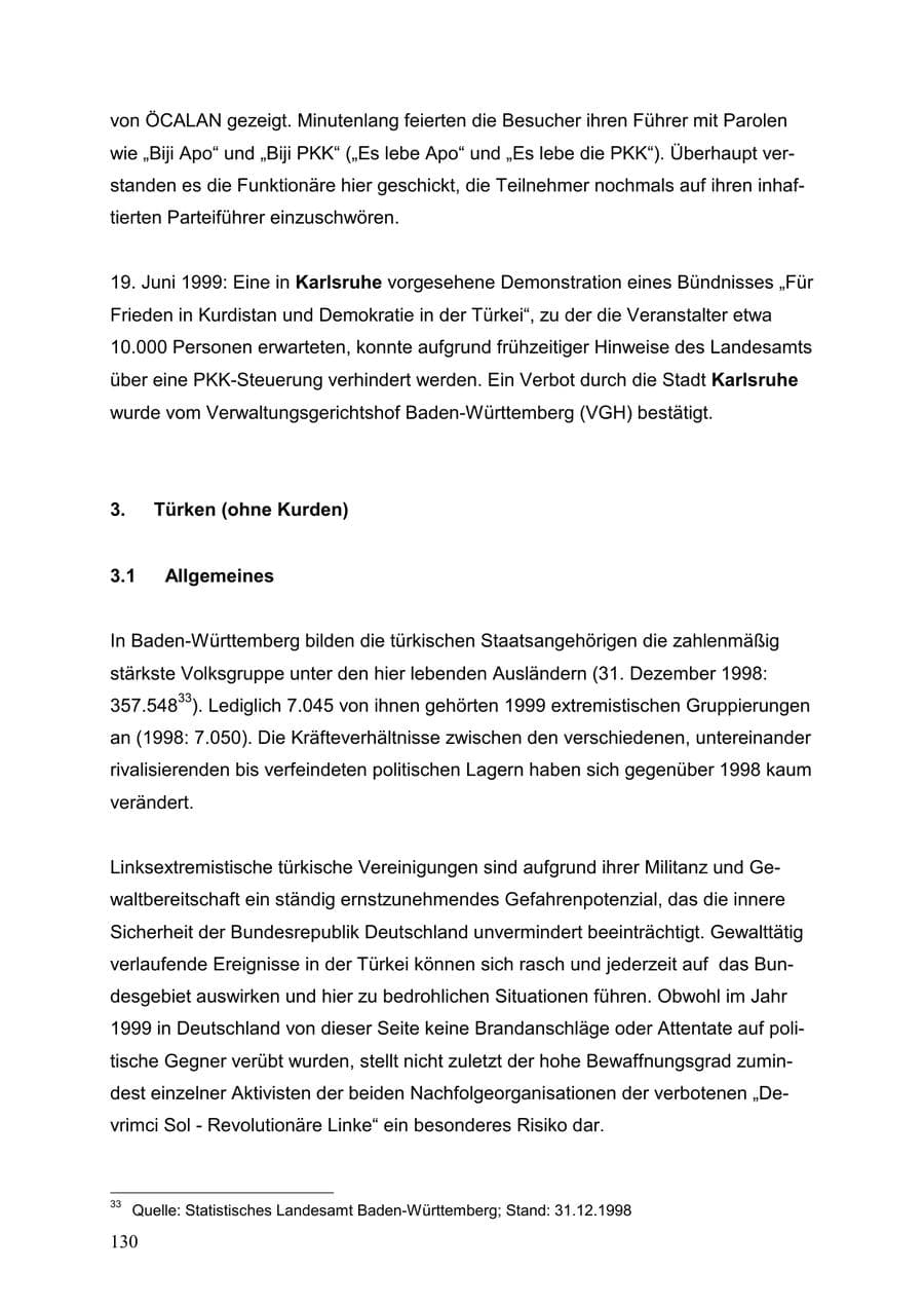 Seite 130 des Verfassungsschutzbericht 1999 Baden-Württemberg