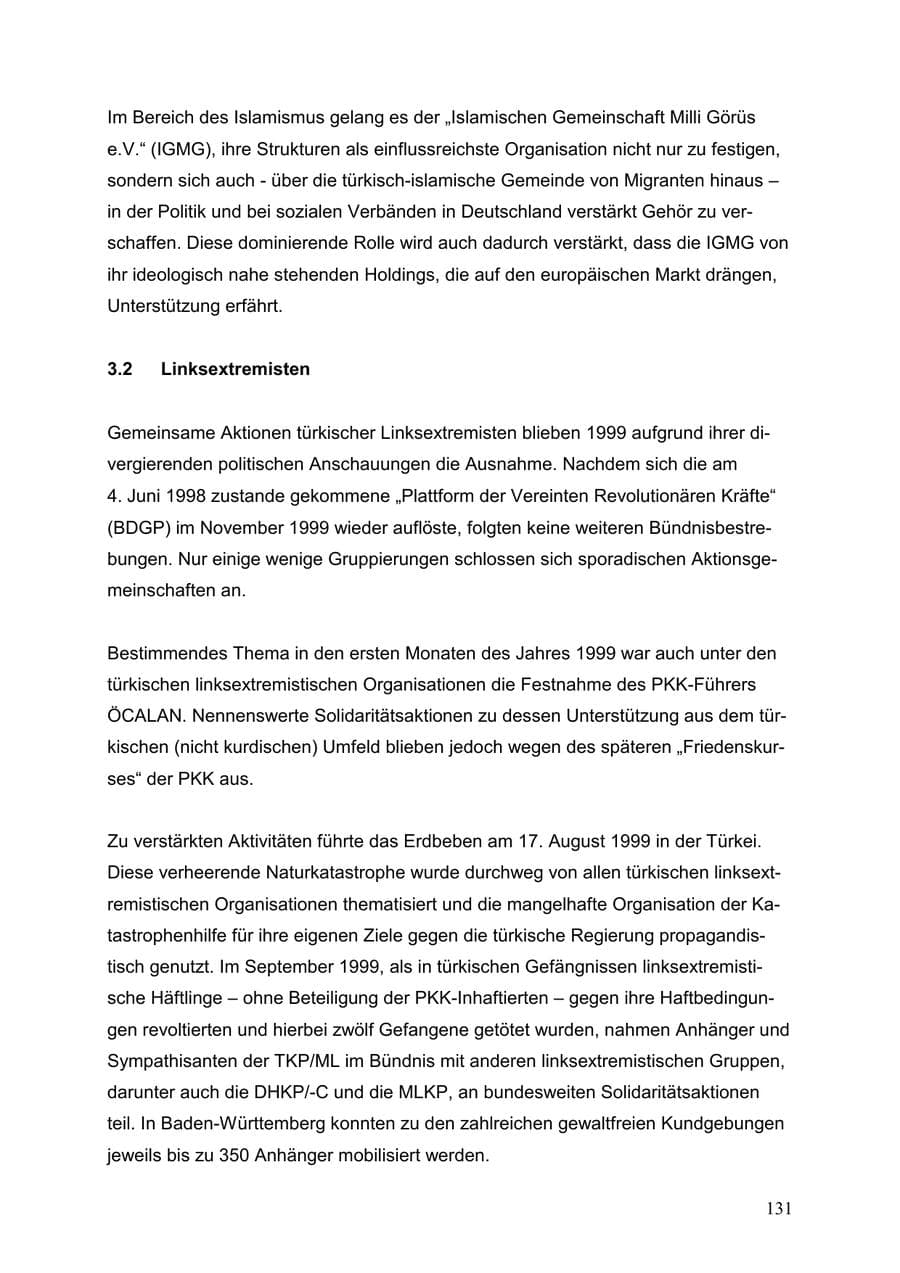 Seite 131 des Verfassungsschutzbericht 1999 Baden-Württemberg