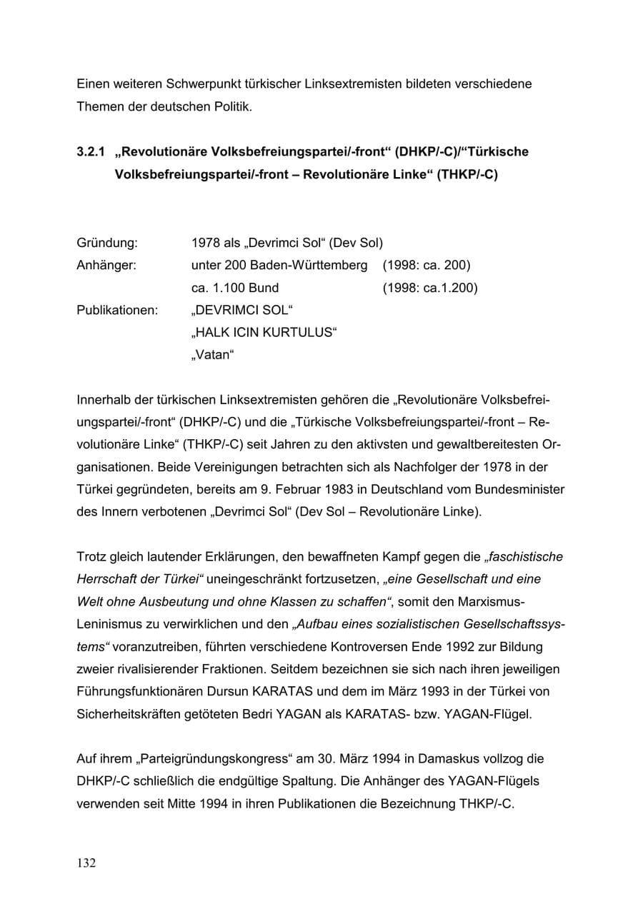 Seite 132 des Verfassungsschutzbericht 1999 Baden-Württemberg