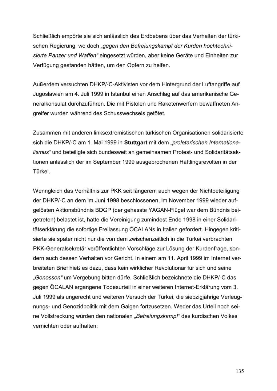 Seite 135 des Verfassungsschutzbericht 1999 Baden-Württemberg