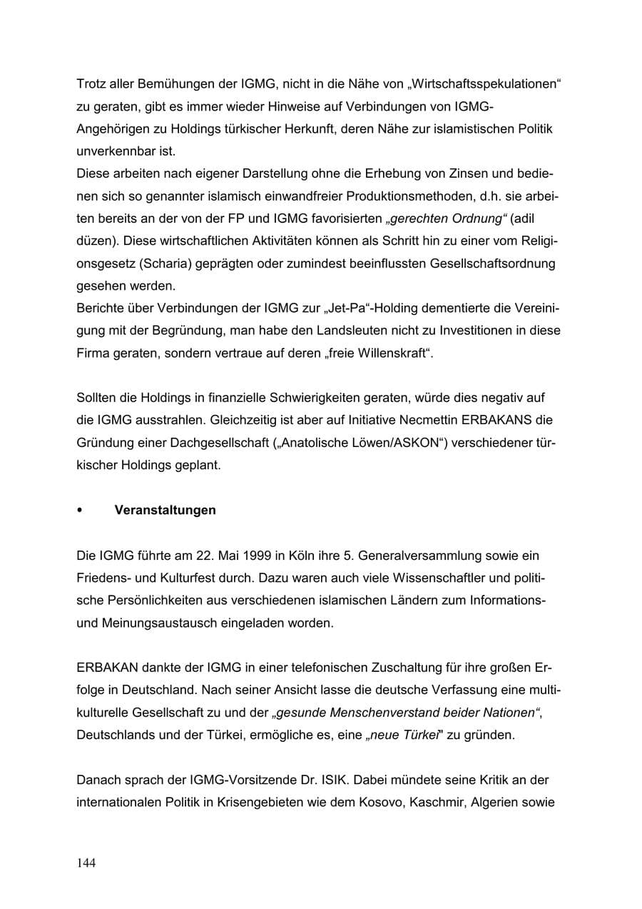 Seite 144 des Verfassungsschutzbericht 1999 Baden-Württemberg