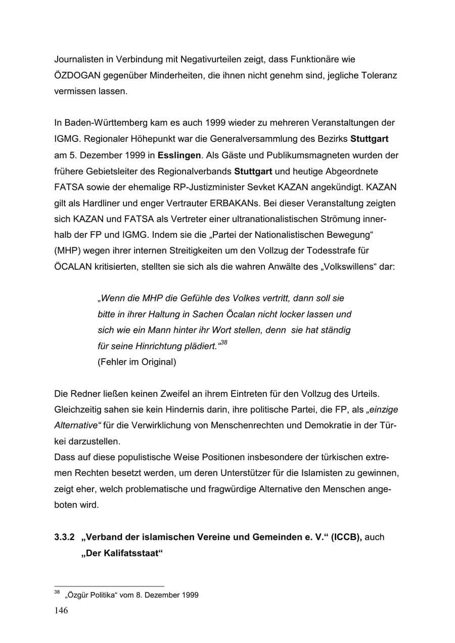 Seite 146 des Verfassungsschutzbericht 1999 Baden-Württemberg