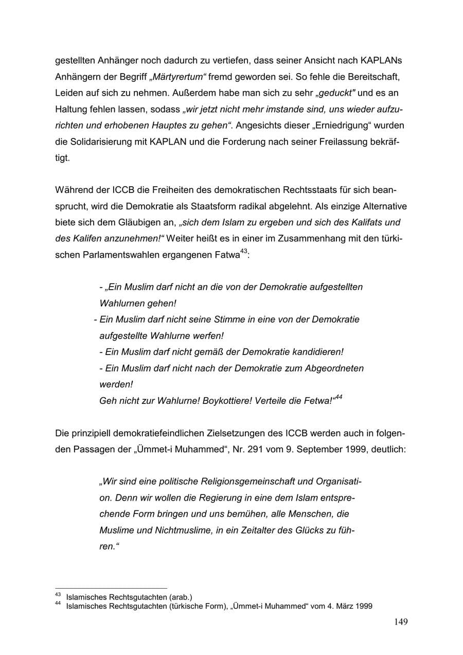 Seite 149 des Verfassungsschutzbericht 1999 Baden-Württemberg