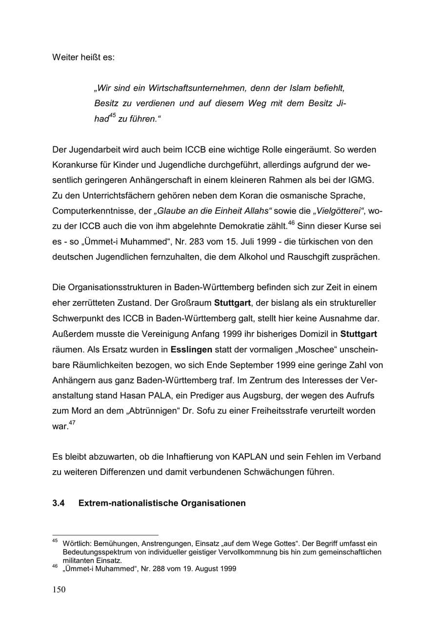 Seite 150 des Verfassungsschutzbericht 1999 Baden-Württemberg