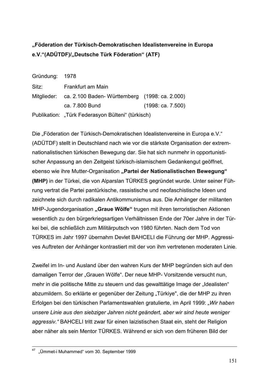 Seite 151 des Verfassungsschutzbericht 1999 Baden-Württemberg