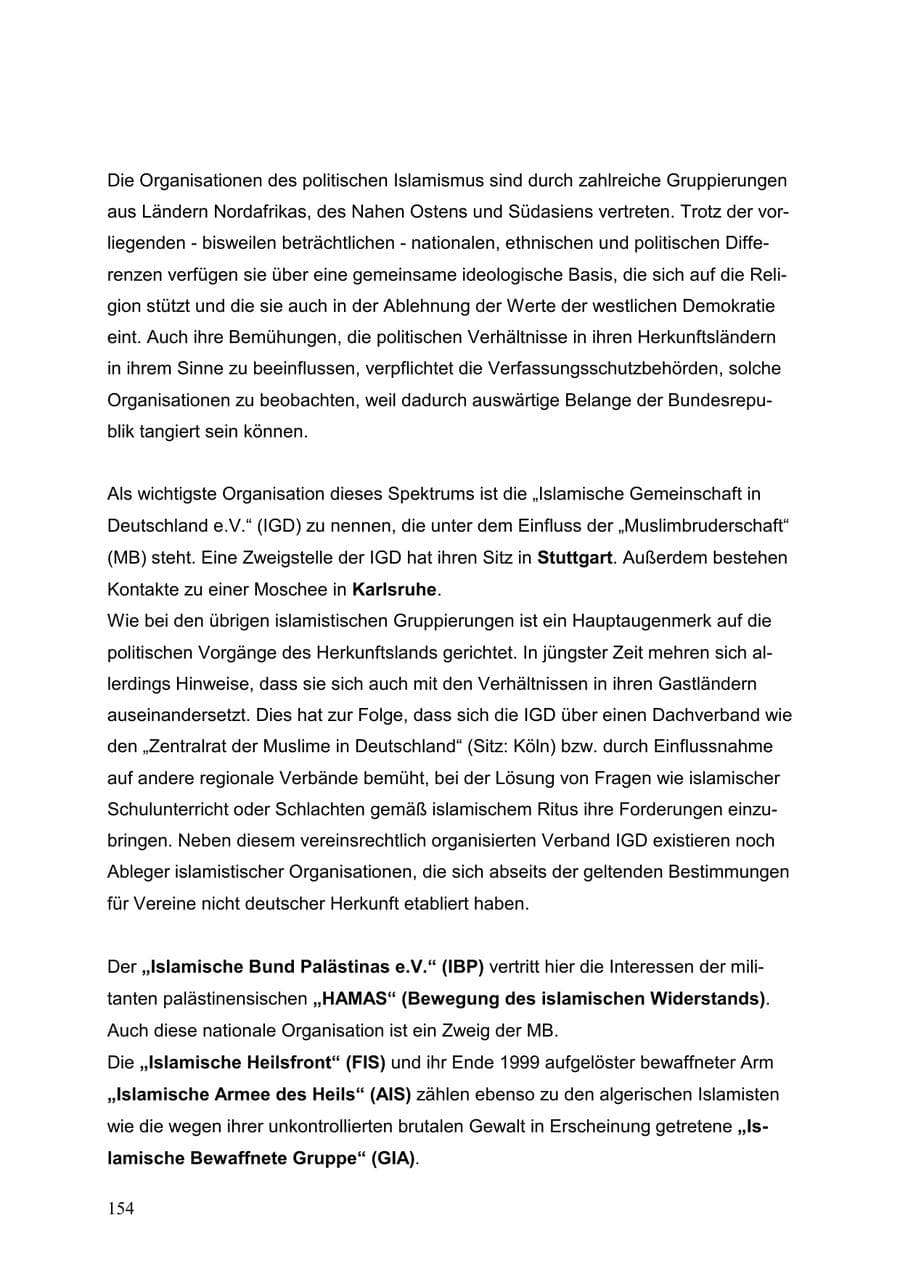 Seite 154 des Verfassungsschutzbericht 1999 Baden-Württemberg