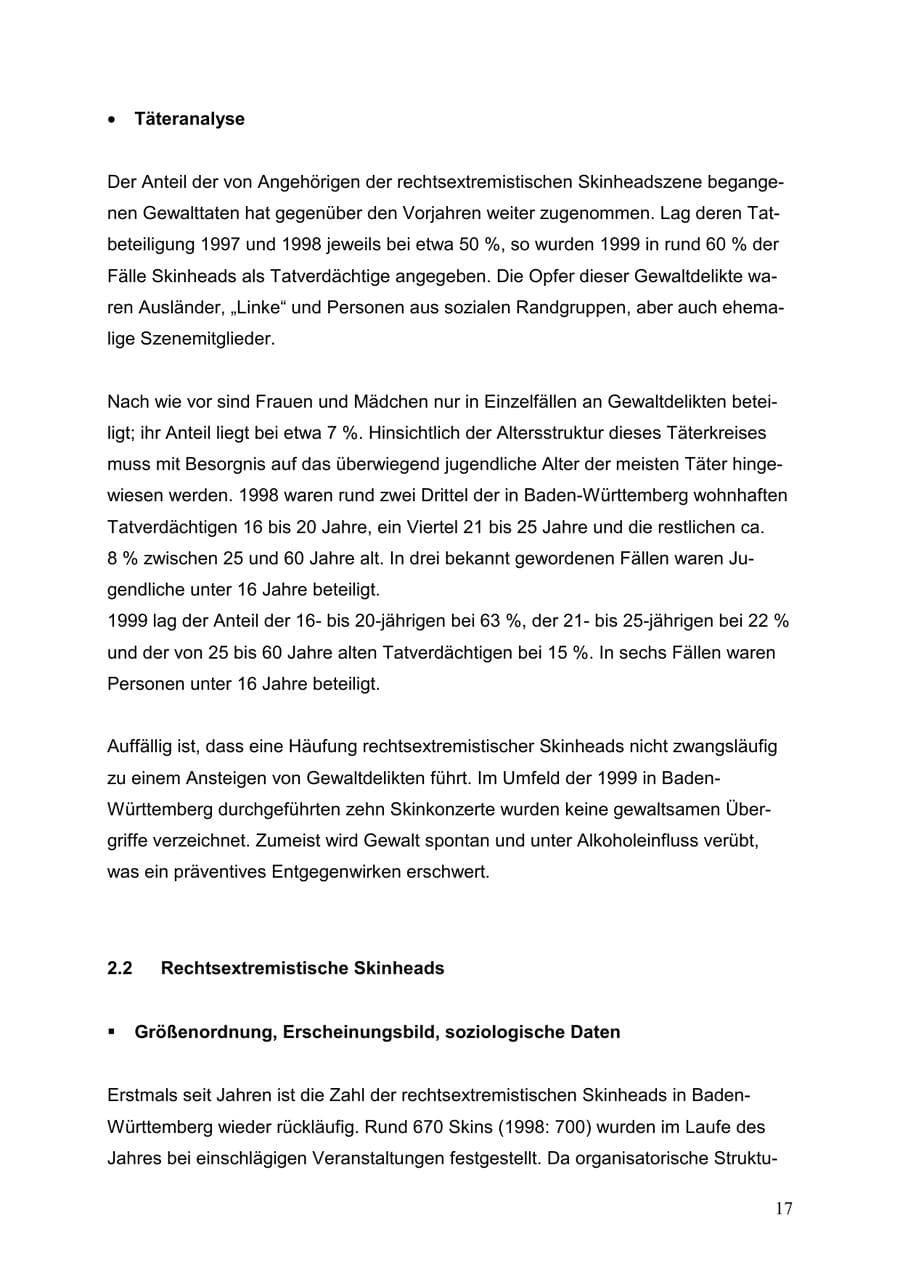 Seite 17 des Verfassungsschutzbericht 1999 Baden-Württemberg