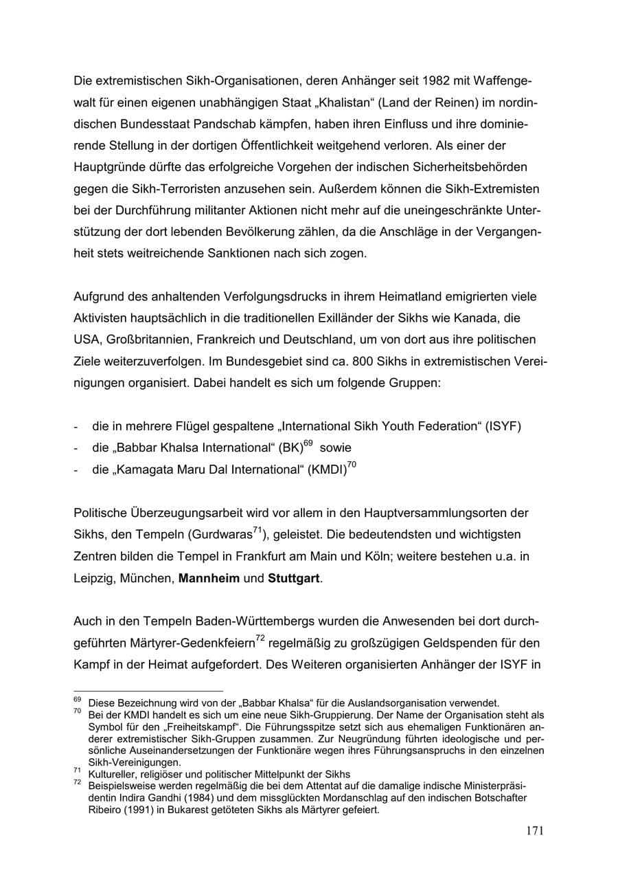 Seite 171 des Verfassungsschutzbericht 1999 Baden-Württemberg