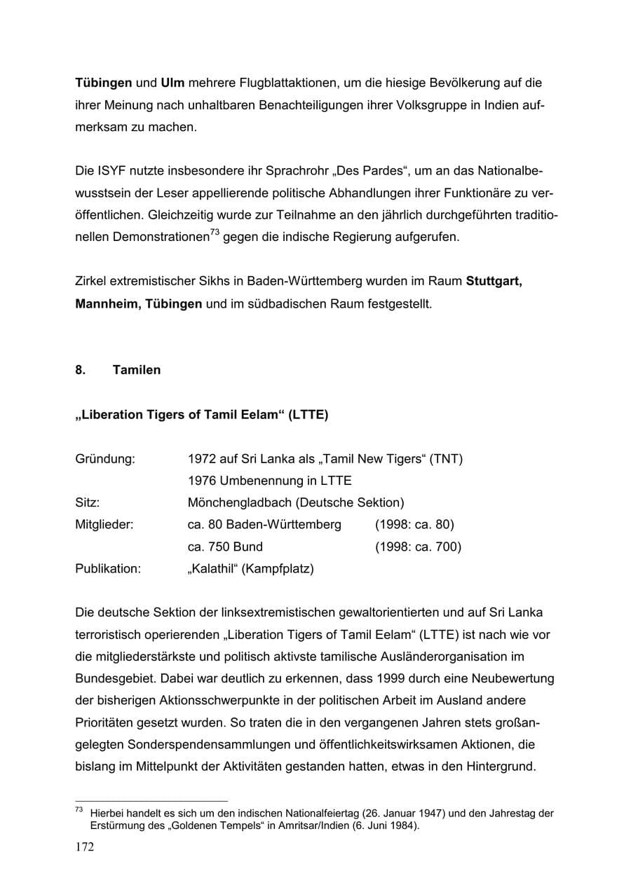 Seite 172 des Verfassungsschutzbericht 1999 Baden-Württemberg