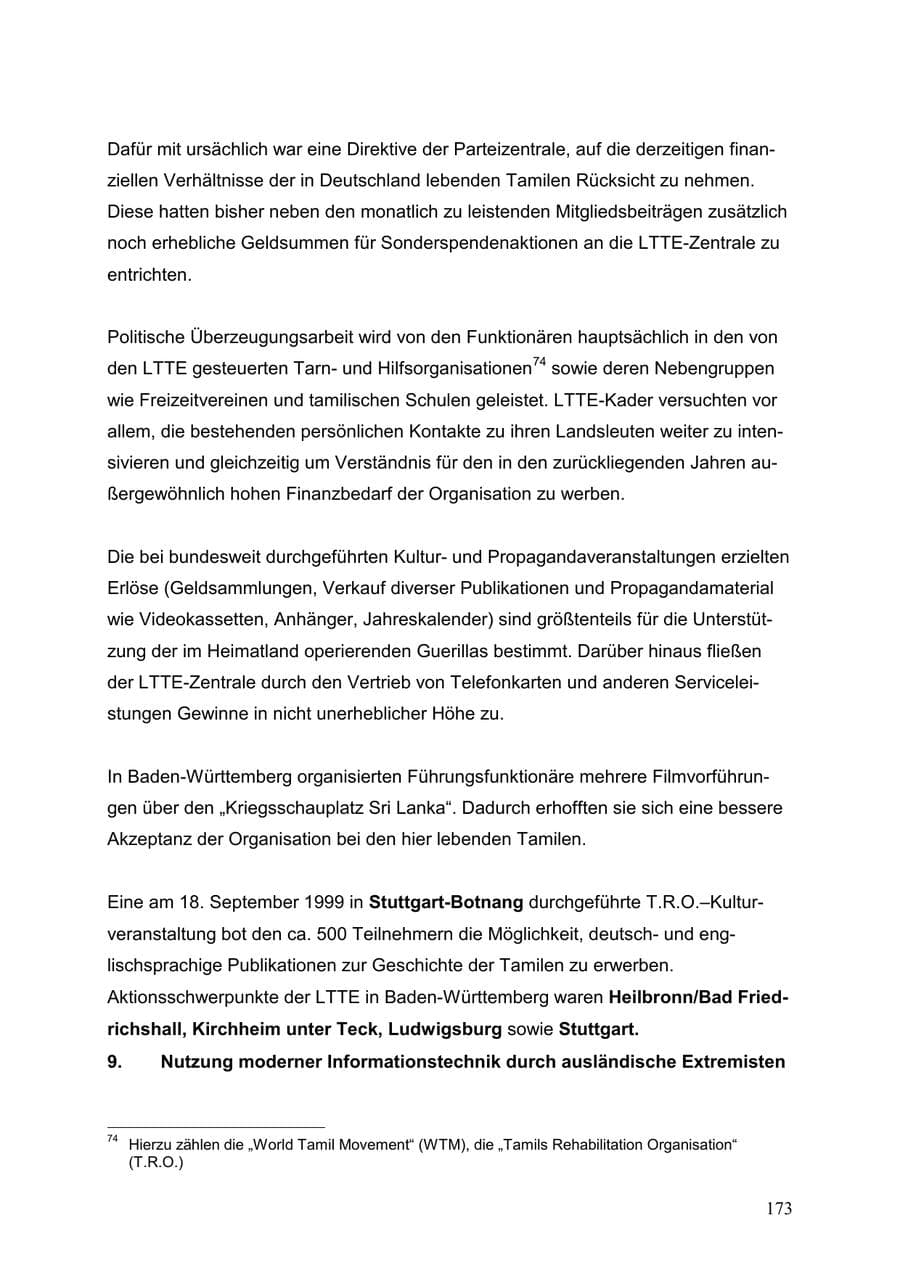 Seite 173 des Verfassungsschutzbericht 1999 Baden-Württemberg