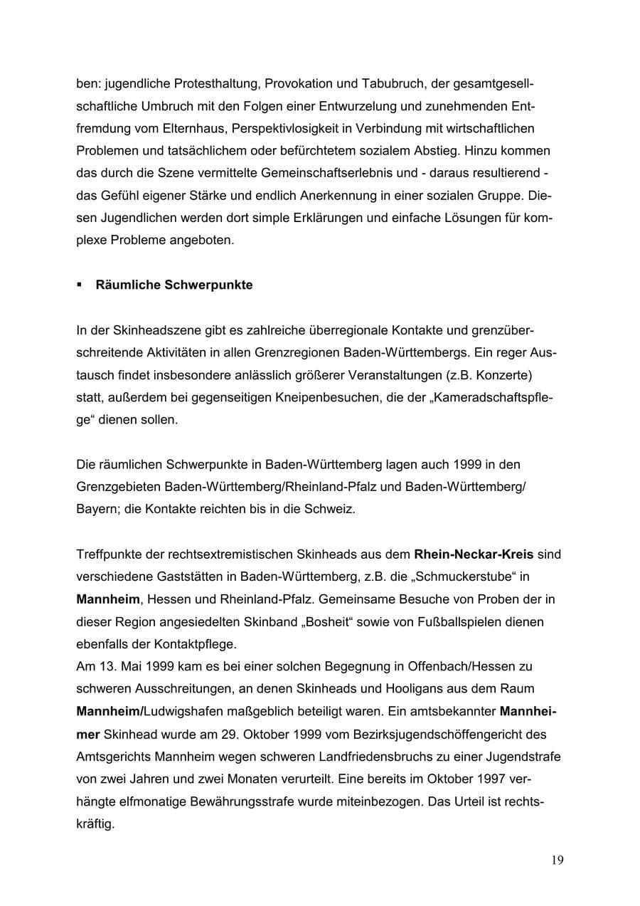 Seite 19 des Verfassungsschutzbericht 1999 Baden-Württemberg