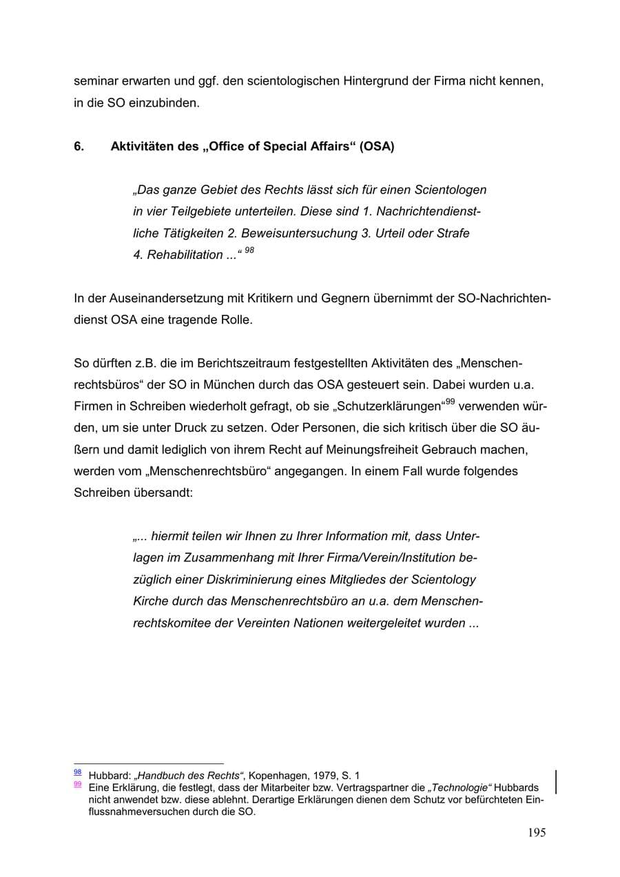 Seite 195 des Verfassungsschutzbericht 1999 Baden-Württemberg