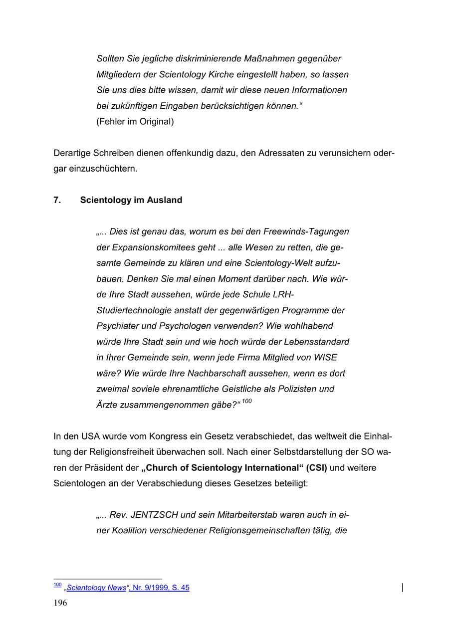 Seite 196 des Verfassungsschutzbericht 1999 Baden-Württemberg