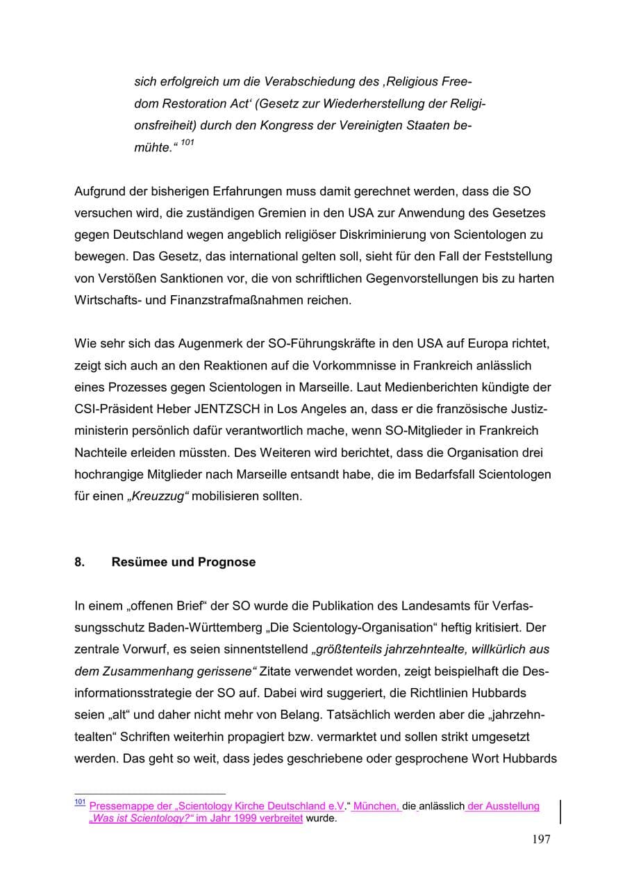 Seite 197 des Verfassungsschutzbericht 1999 Baden-Württemberg
