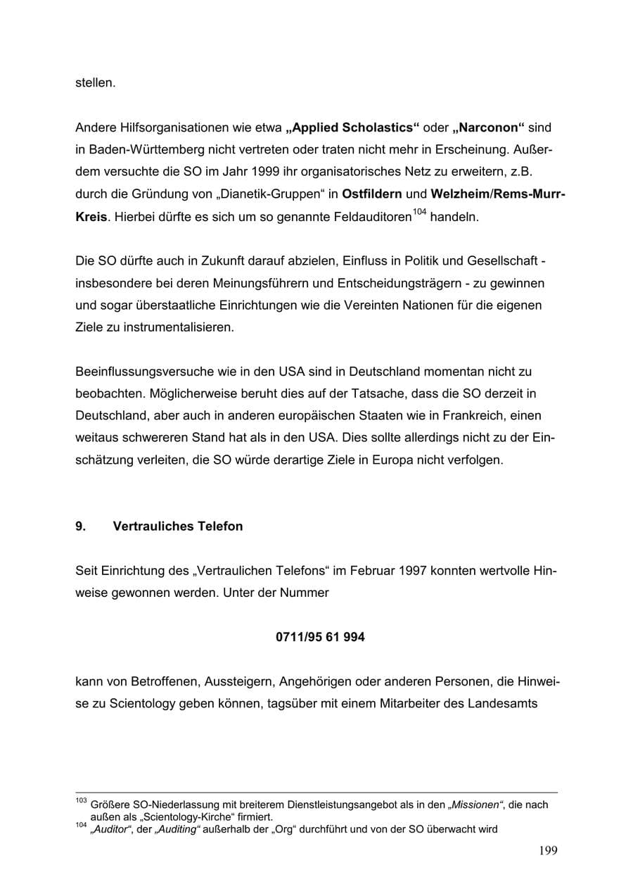 Seite 199 des Verfassungsschutzbericht 1999 Baden-Württemberg