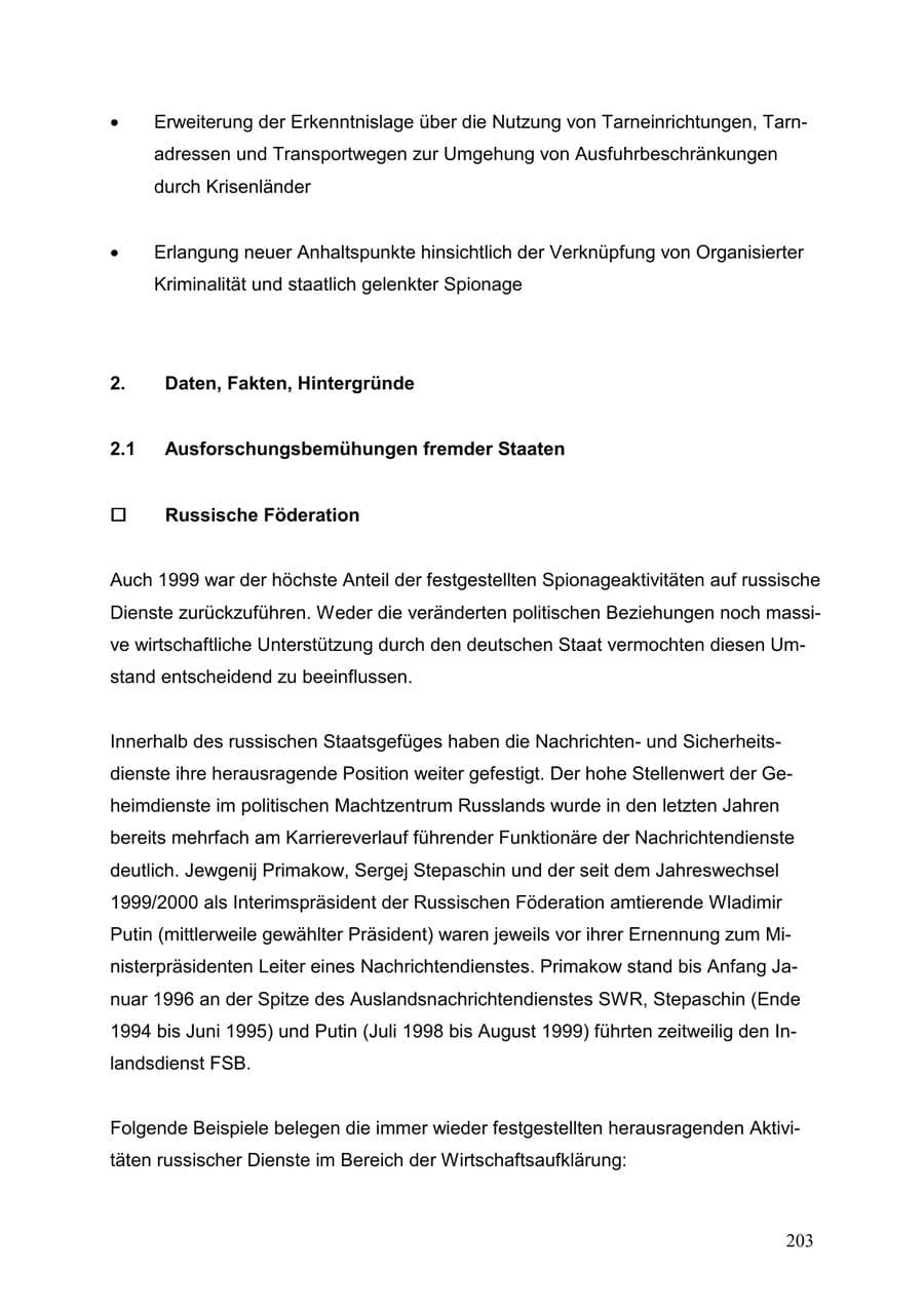 Seite 203 des Verfassungsschutzbericht 1999 Baden-Württemberg